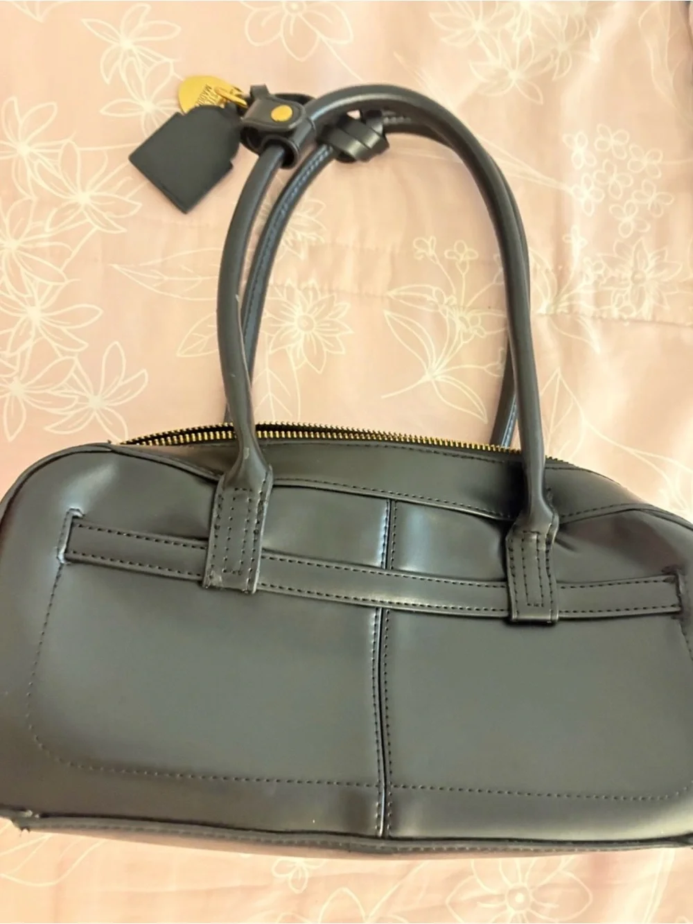 Steve Madden Black Leather Satchel with Gold Hardware